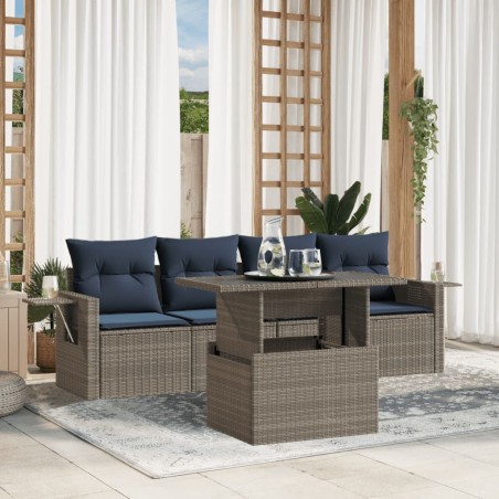 Ensemble de canapé de jardin 5 pcs avec coussins gris résine tressée 614650614650