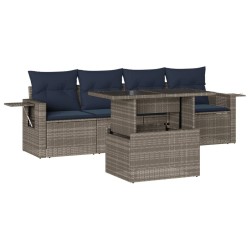 Ensemble de canapé de jardin 5 pcs avec coussins gris résine tressée 614650614650