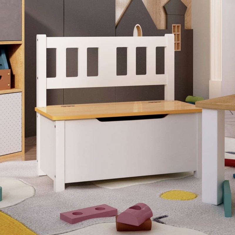 Banc de rangement pour enfants Blanc et beige 60x30x55 cm MDF 614652614652
