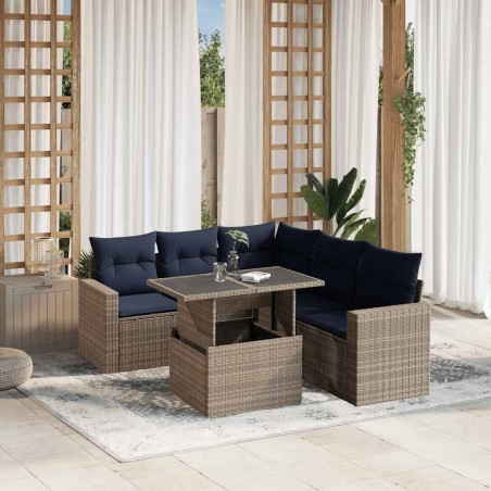 Ensemble de canapé de jardin 6 pcs avec coussins gris résine tressée 614689614689