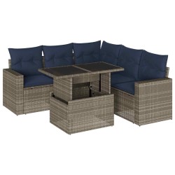 Ensemble de canapé de jardin 6 pcs avec coussins gris résine tressée 614689614689