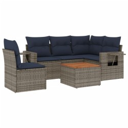 Ensemble de canapé de jardin 6 pcs avec coussins gris résine tressée 614691614691
