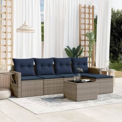 Ensemble de canapé de jardin 6 pcs avec coussins gris résine tressée 614693614693