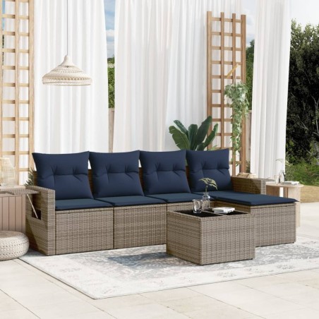 Ensemble de canapé de jardin 6 pcs avec coussins gris résine tressée 614693614693