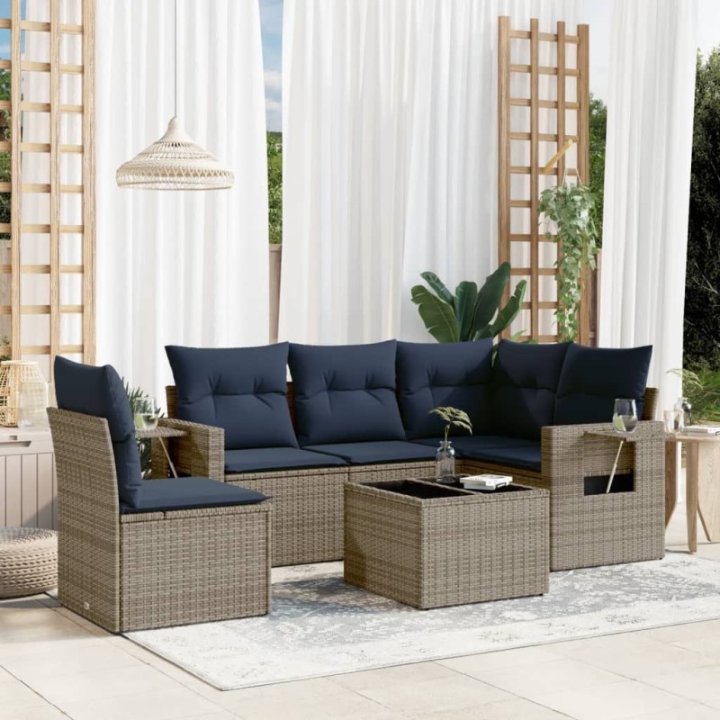 Ensemble de canapé de jardin 6 pcs avec coussins gris résine tressée 614694614694