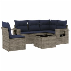 Ensemble de canapé de jardin 6 pcs avec coussins gris résine tressée 614694614694