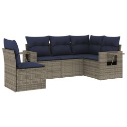 Ensemble de canapé de jardin 5 pcs avec coussins gris résine tressée 614700614700
