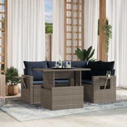 Ensemble de canapé de jardin 5 pcs avec coussins gris résine tressée 614701614701