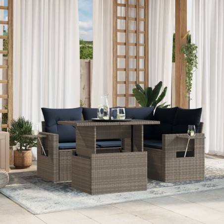 Ensemble de canapé de jardin 5 pcs avec coussins gris résine tressée 614701614701