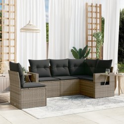 Ensemble de canapé de jardin 5 pcs avec coussins gris résine tressée 614703614703