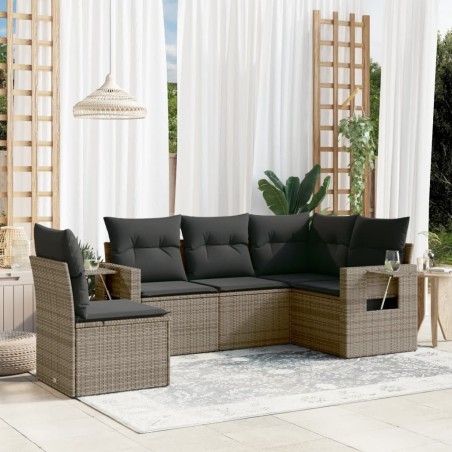 Ensemble de canapé de jardin 5 pcs avec coussins gris résine tressée 614703614703