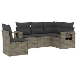 Ensemble de canapé de jardin 5 pcs avec coussins gris résine tressée 614703614703