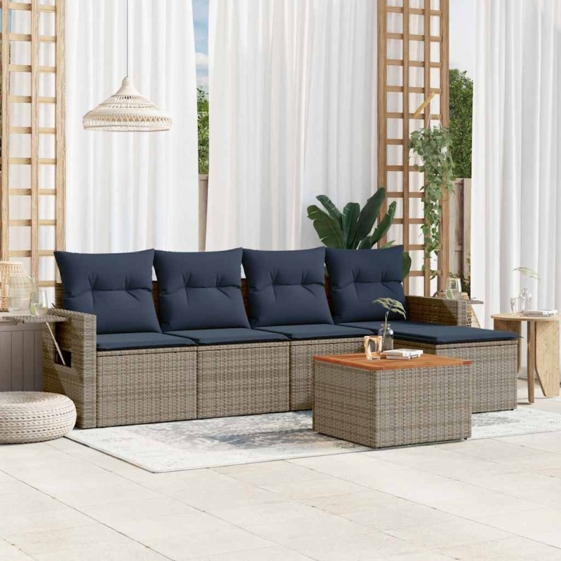 Ensemble de canapé de jardin 6 pcs avec coussins gris résine tressée 614704614704
