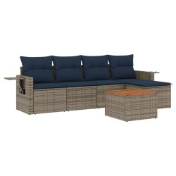 Ensemble de canapé de jardin 6 pcs avec coussins gris résine tressée 614704614704