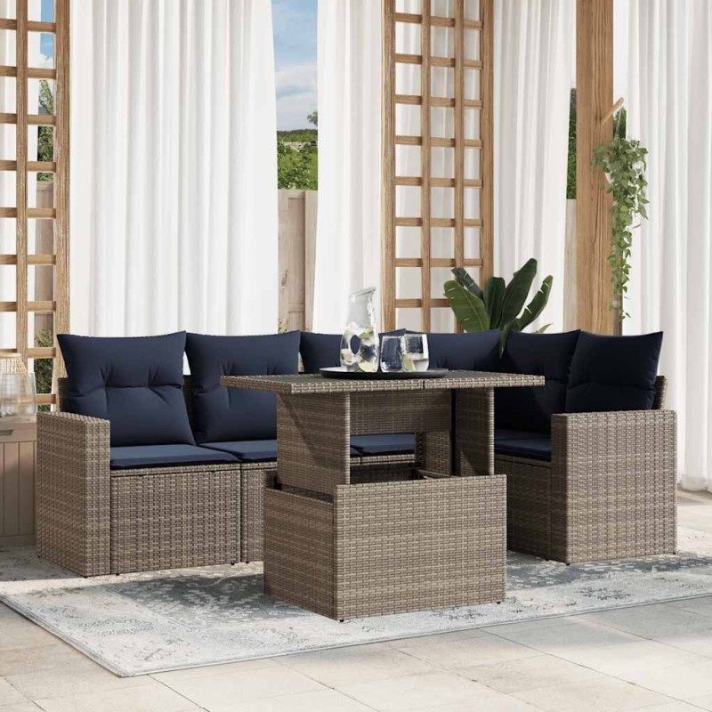 Ensemble de canapé de jardin 6 pcs avec coussins gris résine tressée 614705614705