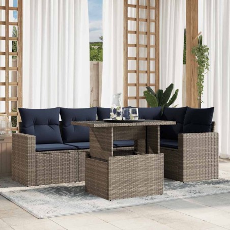 Ensemble de canapé de jardin 6 pcs avec coussins gris résine tressée 614705614705