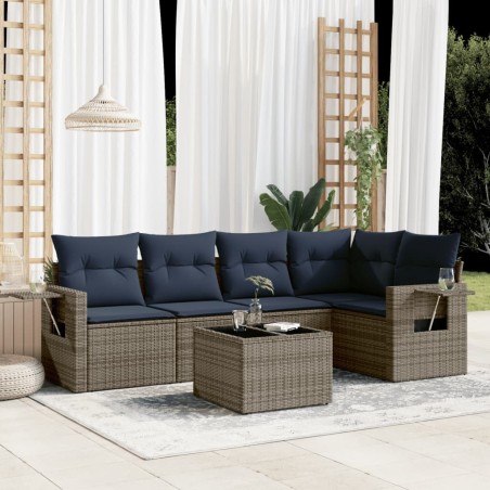 Ensemble de canapé de jardin 6 pcs avec coussins gris résine tressée 614710614710