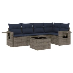 Ensemble de canapé de jardin 6 pcs avec coussins gris résine tressée 614710614710