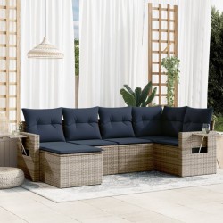Ensemble de canapé de jardin 6 pcs avec coussins gris résine tressée 614711614711