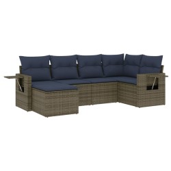 Ensemble de canapé de jardin 6 pcs avec coussins gris résine tressée 614711614711