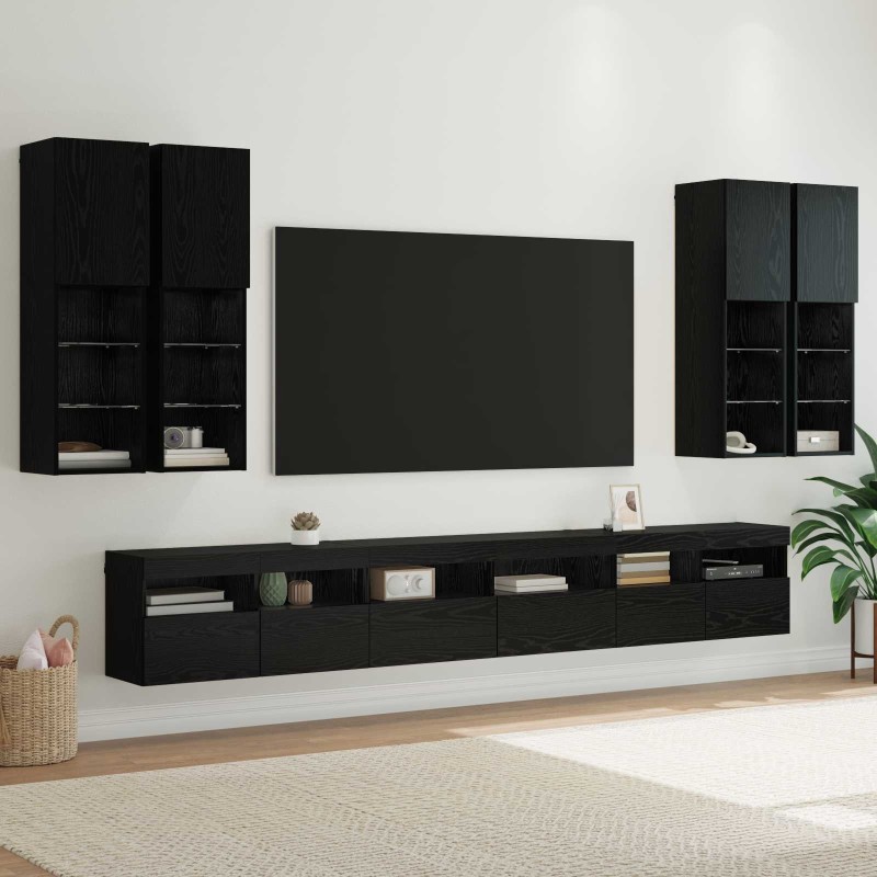 Ensemble de meuble TV mural 7 pcs Chêne noir Bois d'ingénierie 614718614718