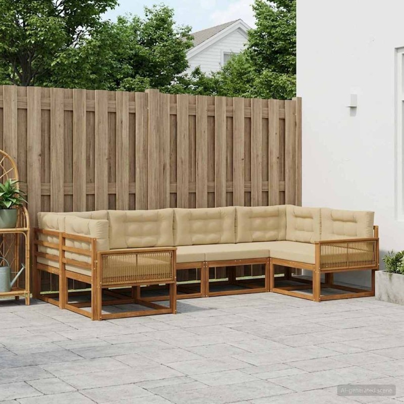 Ensemble de canapés d'extérieur 7 pcs Naturel et Beige 614722614722