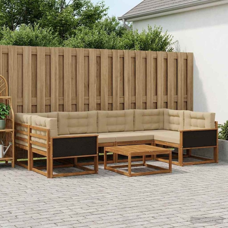 Ensemble de canapés d'extérieur 7 pcs Naturel et Beige 614724614724