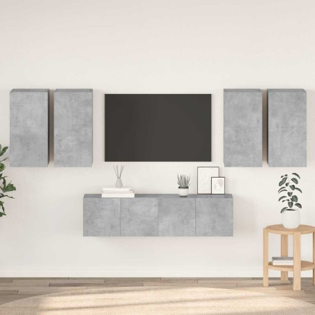 Ensemble de meuble TV 6 pcs Gris béton Bois d'ingénierie 614738614738