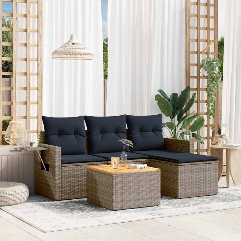 Ensemble de canapé de jardin 5 pcs avec coussins gris résine tressée 614742614742