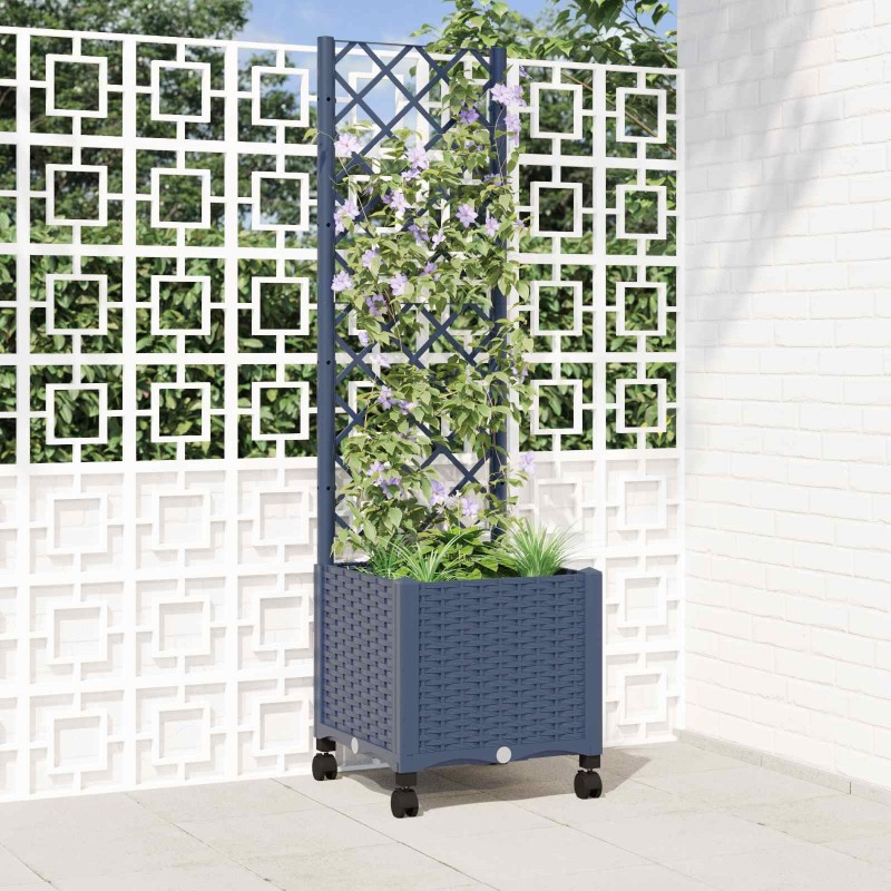 Bac de jardin avec treillis et roues Gris Bleu 40 x 40 x 146 cm 614745614745