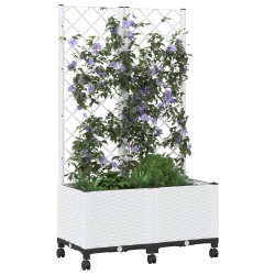Bac de jardin avec treillis et roues Blanc 80 x 40 x 146 cm PP 614746614746