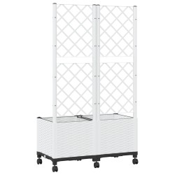 Bac de jardin avec treillis et roues Blanc 80 x 40 x 146 cm PP 614746614746