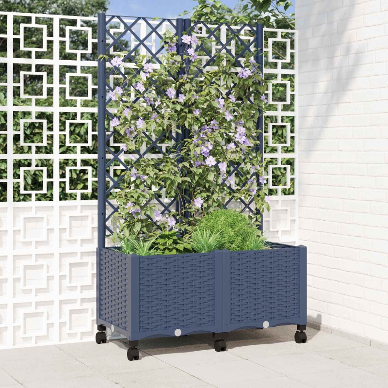Bac de jardin avec treillis et roues Gris Bleu 80 x 40 x 146 cm 614747614747