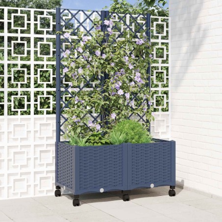 Bac de jardin avec treillis et roues Gris Bleu 80 x 40 x 146 cm 614747614747