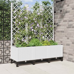 Bac de jardin avec treillis et roues Blanc 120 x 40 x 146 cm PP 614748614748