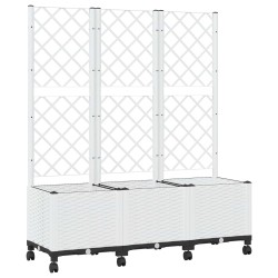 Bac de jardin avec treillis et roues Blanc 120 x 40 x 146 cm PP 614748614748