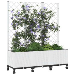 Bac de jardin avec treillis et roues Blanc 120 x 40 x 146 cm PP 614748614748