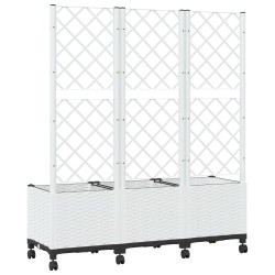 Bac de jardin avec treillis et roues Blanc 120 x 40 x 146 cm PP 614748614748