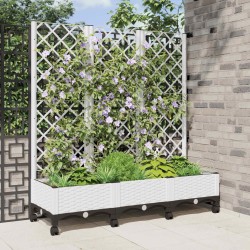Bac de jardin avec treillis et roues Blanc 120 x 40 x 131,5 cm 614749614749