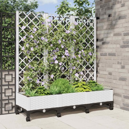 Bac de jardin avec treillis et roues Blanc 120 x 40 x 131,5 cm 614749614749