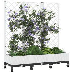 Bac de jardin avec treillis et roues Blanc 120 x 40 x 131,5 cm 614749614749