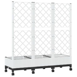 Bac de jardin avec treillis et roues Blanc 120 x 40 x 131,5 cm 614749614749