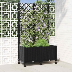 Bac de jardin avec treillis et roues Noir 80 x 40 x 146 cm PP 614763614763