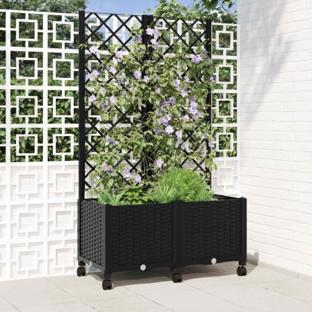 Bac de jardin avec treillis et roues Noir 80 x 40 x 146 cm PP 614763614763