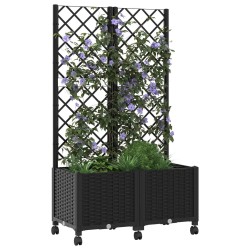 Bac de jardin avec treillis et roues Noir 80 x 40 x 146 cm PP 614763614763