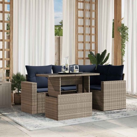 Ensemble de canapé de jardin 5 pcs avec coussins gris résine tressée 614771614771