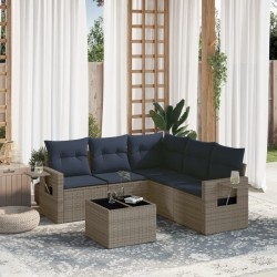 Ensemble de canapé de jardin 6 pcs avec coussins gris résine tressée 614775614775