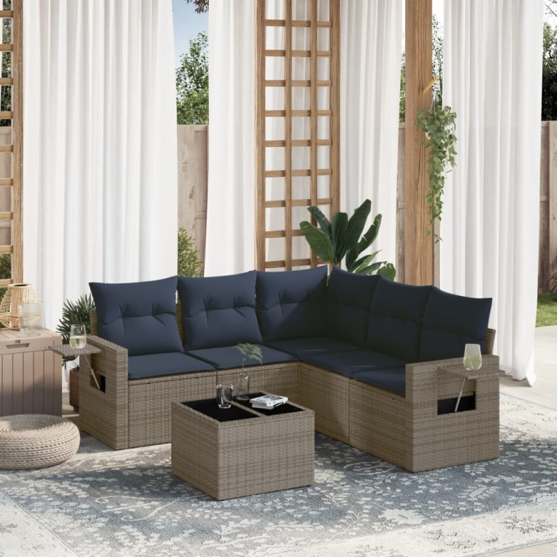 Ensemble de canapé de jardin 6 pcs avec coussins gris résine tressée 614775614775