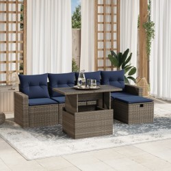 Ensemble de canapé de jardin 6 pcs avec coussins gris résine tressée 614777614777