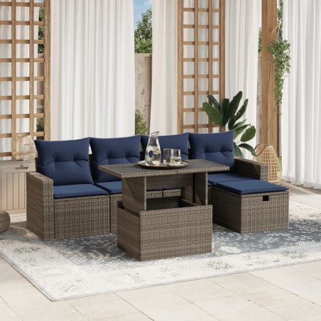 Ensemble de canapé de jardin 6 pcs avec coussins gris résine tressée 614777614777
